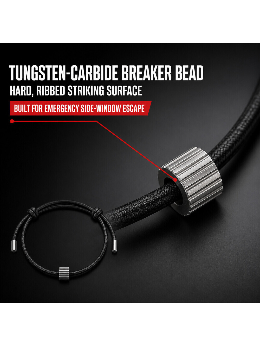 Car Window Breaker Bracelet Emergency Escape Tool Tungsten Carbide Bead Black - Picture 3 of 6